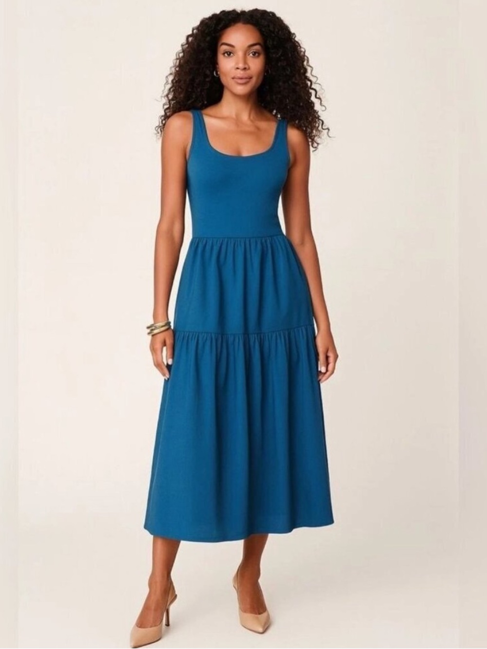 J. Crew Navy Tiered Midi tank Dress XXS